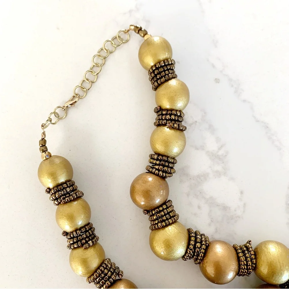 Hand Painted Wood Necklace Gold
